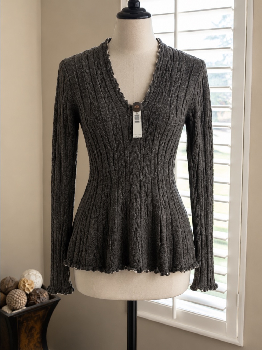 ANTONIO MELANI Women's Cable Knit V-Neck Sweater - Taupe Brown